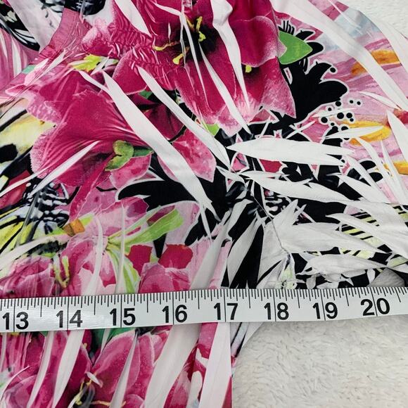 One World Blouse Womens Medium Flowers Butterflies Rhinestones Beads Stretch - Picture 7 of 12